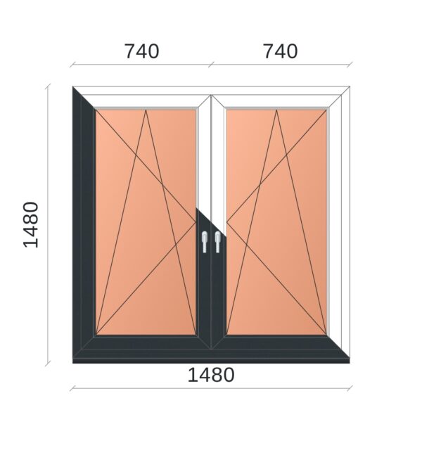 3 rétegű ablak 150x150 cm Tokosztott - Kívül színes Antracit