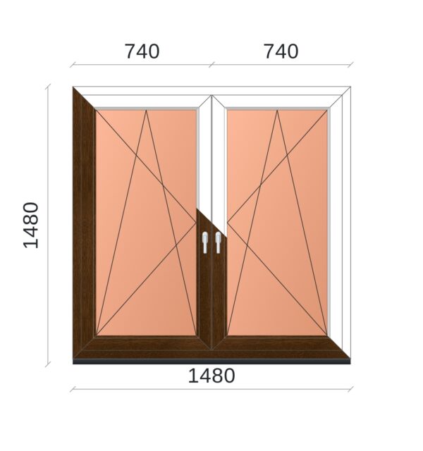3 rétegű ablak 150x150 cm Tokosztott - Kívül színes Dió